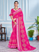 Pink Cotton Silk Printed Saree